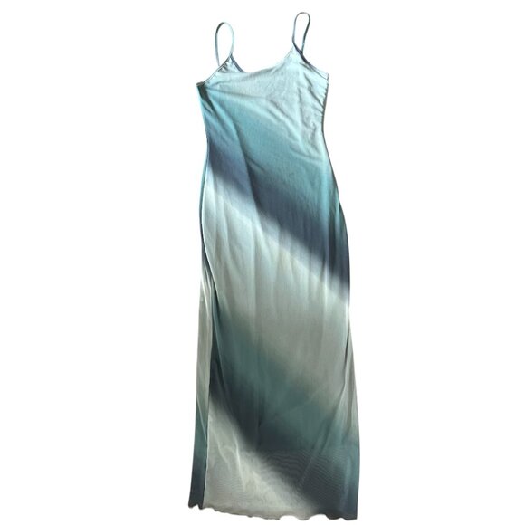 See You Monday Maxi Mesh Lined Bodycon Blue Green Dress Size Small Worn one time - Picture 1 of 12